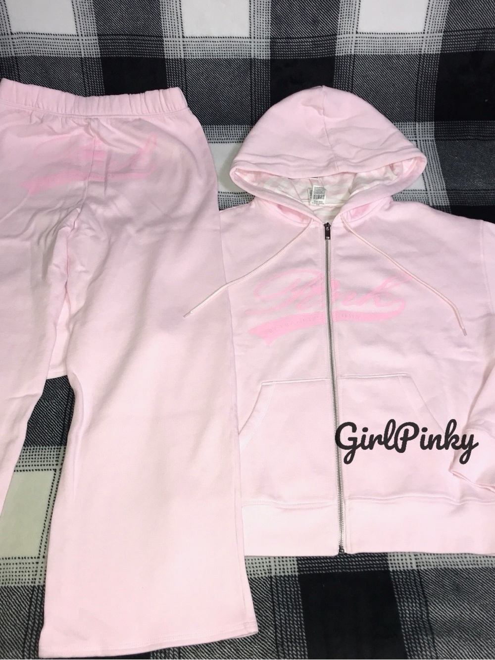 VS PINK BY FRANKIES PINK TULIP FULL ZIP HOODIE & CAMPUS SWEATPANTS SET SIZE XXL